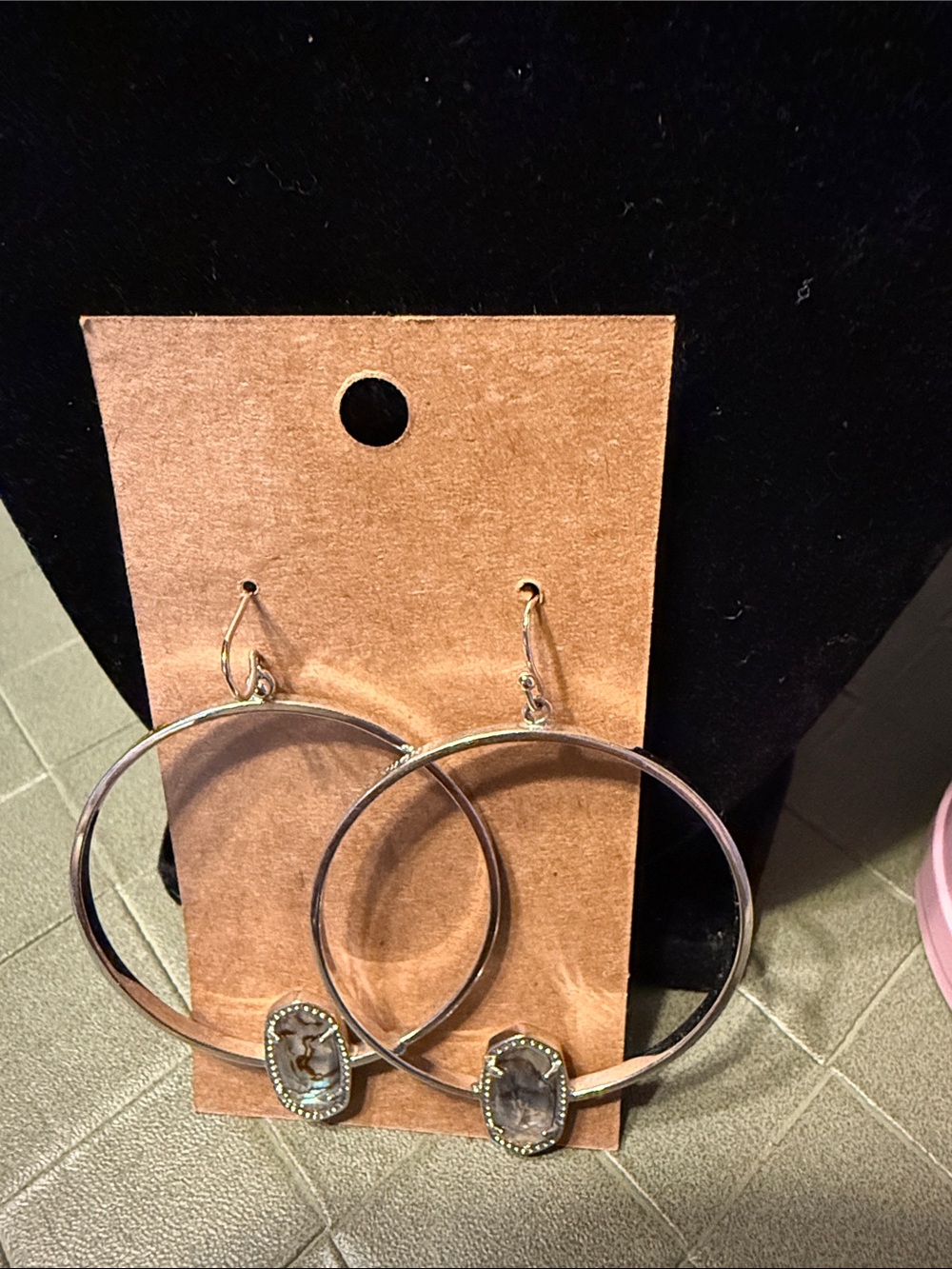 Kendra Scott Gold Hoop Earrings with Gray Gemstone
